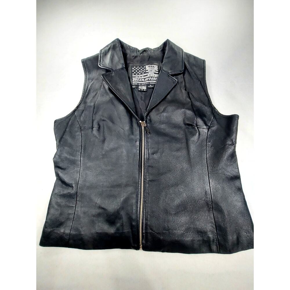 Vtg Dream Apparel Leather Motorcycle Vest Black XL Indie Sleaze Grunge Revival